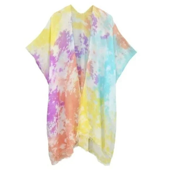 NWT LULLA COLLECTION BY BINDYA Rainbow Multi Tie Dye Kimono Top Swim Cover Up - Picture 4 of 8